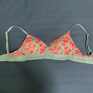 Wireless bra from PINK, light blue with orange flowers